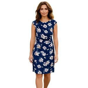 Eliza J. Floral Wrap Sheath Dress 6  Cap Sleeve Silky Stretchy Coastal Resort